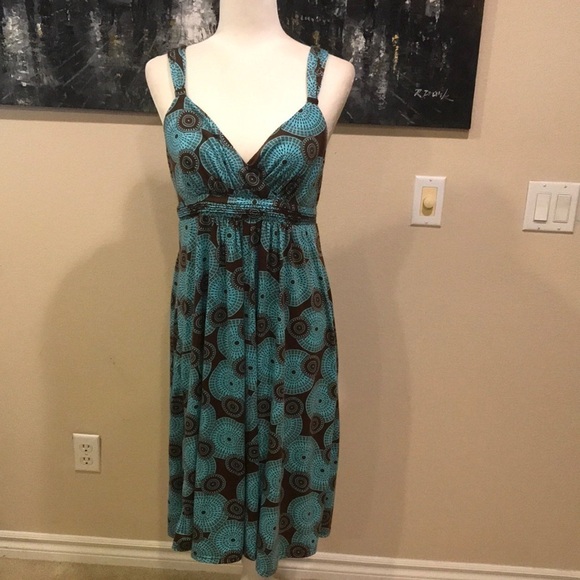 Faded Glory Brown Aqua Women's Midi Sun Dress- Size-12-14 - Picture 1 of 9